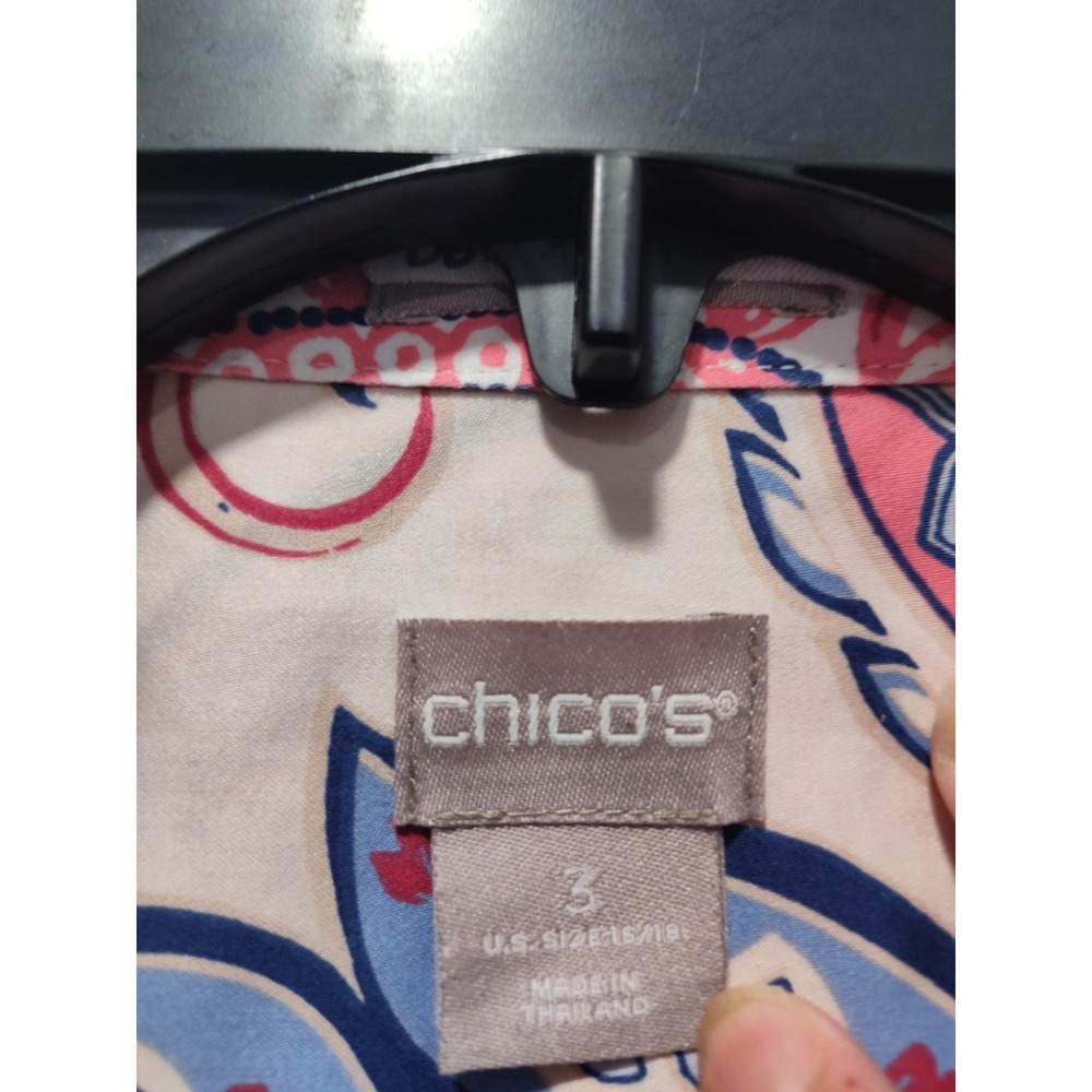 Chico's Shirt Size 3 XL/16 Pink Paisley Print No Iron Boxy Cotton Chintz Career - Picture 4 of 11